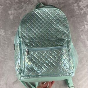 Girls Quilted Holographic Backpack Mint Green Shimmer Sparkle School Travel